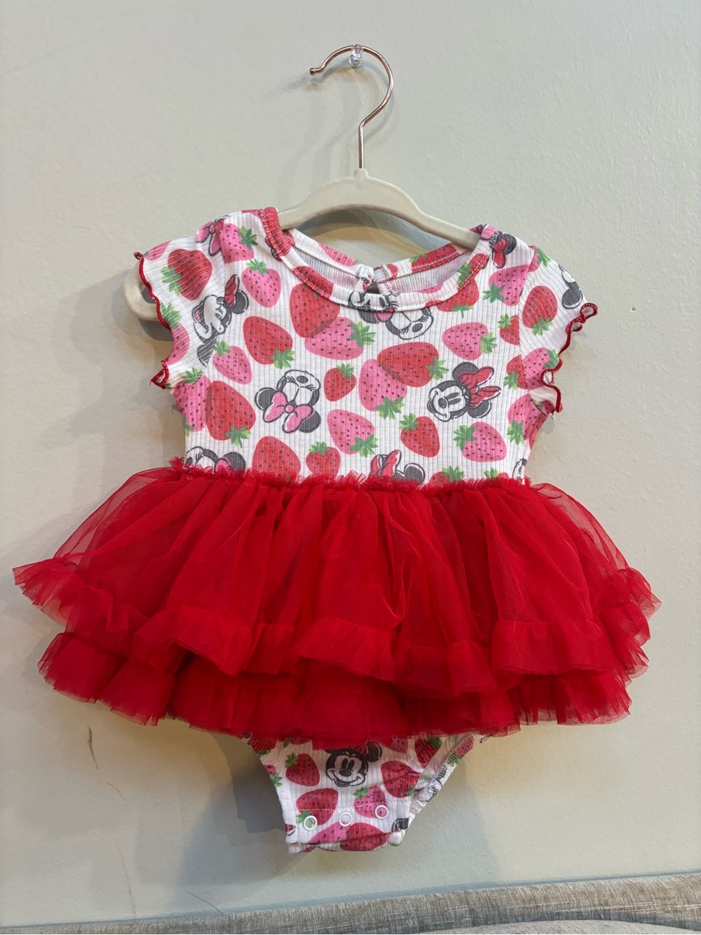 Disney Red Tulle Strawberry Print One-Piece Bodysuit